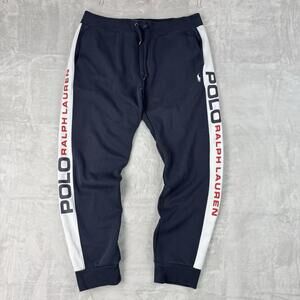 Polo Ralph Lauren Jogger Sweatpants Navy Logo Stripe Track Pants Men Size L Prep